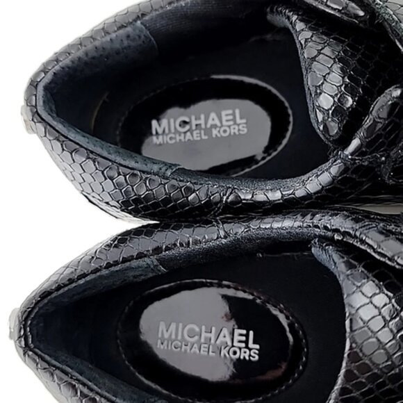 Michael Kors MK Women's Sneaker Shoes Black Reptile Texture 3 Straps Size 5M - Picture 12 of 14